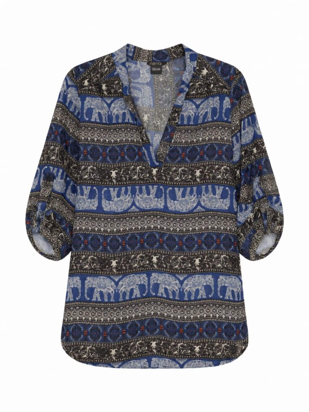 rue21 Blue Black Women's Elephant Print Top M Blue/Black Paisley Polyester Boho